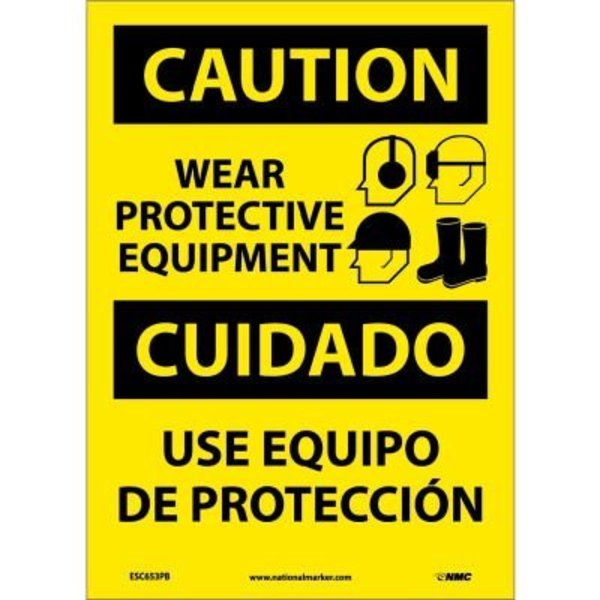 National Marker Co Bilingual Vinyl Sign - Caution Wear Protective Equipment ESC653PB